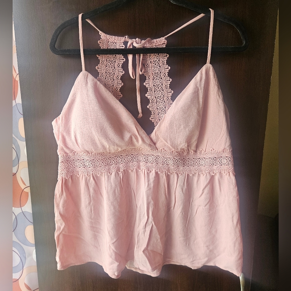 Pink Lace Trim Cami Top